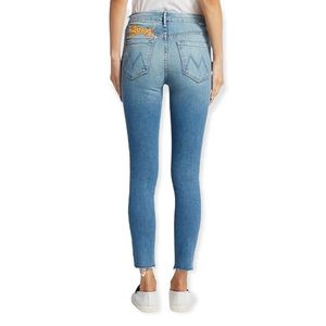 Mother "The Looker" High-Rise Ankle Frey Hem Jeans with Leopard Painted Detail